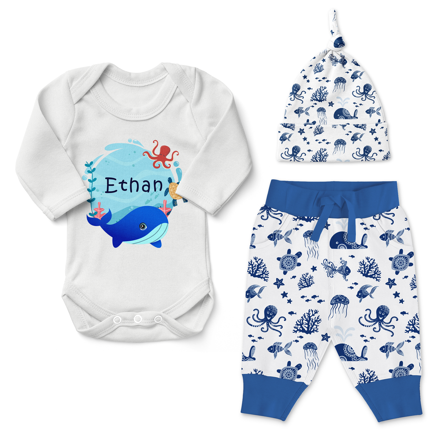 Endanzoo Home Coming Newborn Boy Organic Gift Set - Whale & Friends