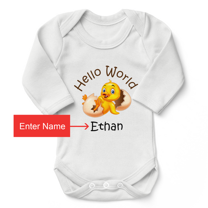 Personalized Organic Long Sleeve Baby Bodysuit - Little Yellow Duck