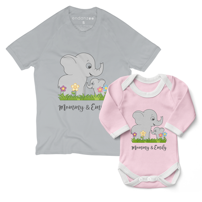 Personalized Matching Mom & Baby Organic Outfits - Elephant Family