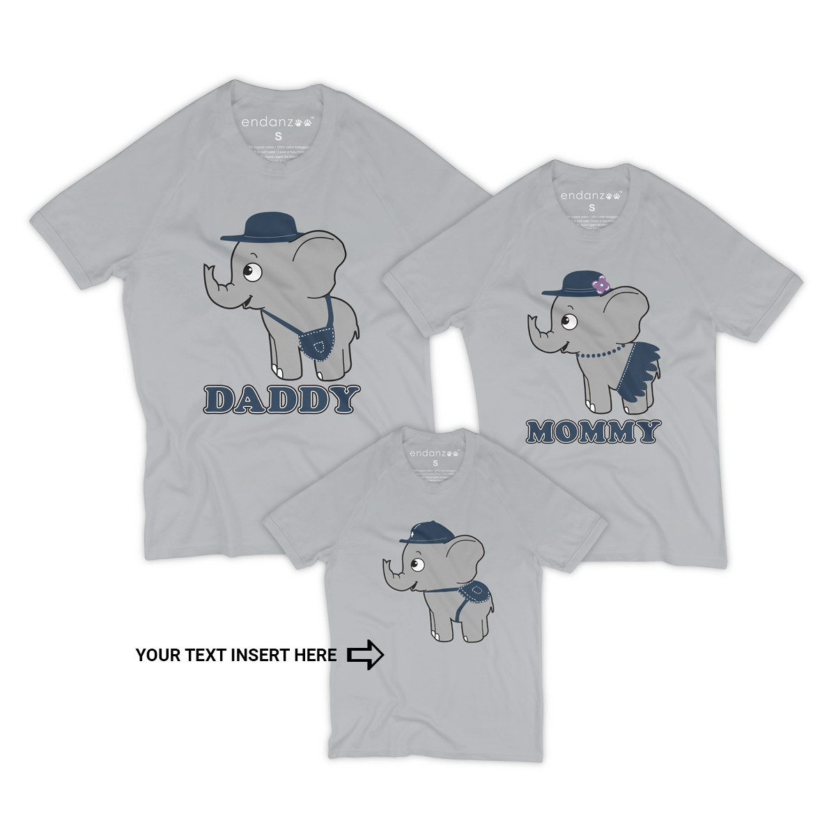 Matching Family Organic Tee Shirts- Traveling With Elephants (Grey)