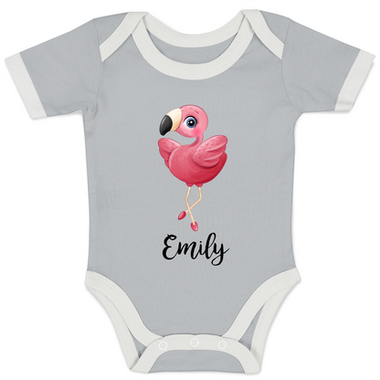 [Personalized] Organic Baby Bodysuit- Little Flamingo Ballerina Girl