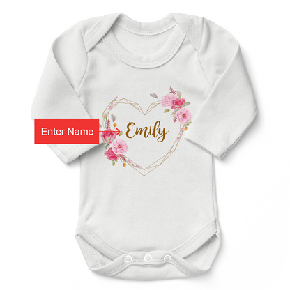 Personalized Organic Long Sleeve Baby Bodysuit - Floral Love