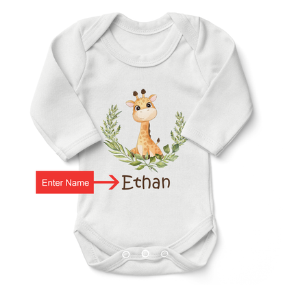 [Personalized] Giraffe Organic Long Sleeves Baby Bodysuit