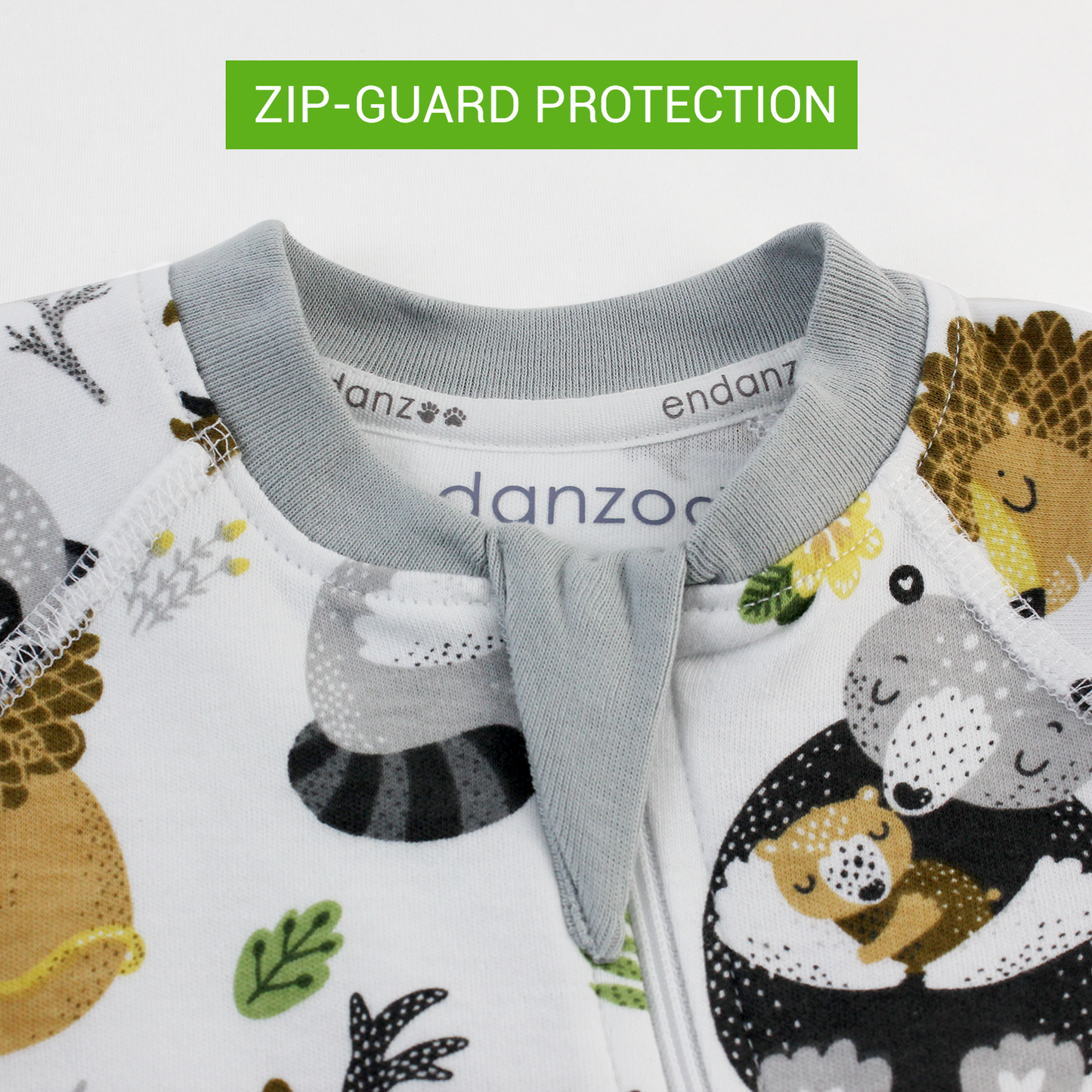 Endanzoo Organic Long Sleeve Double Zippered Romper- Safari Hugs