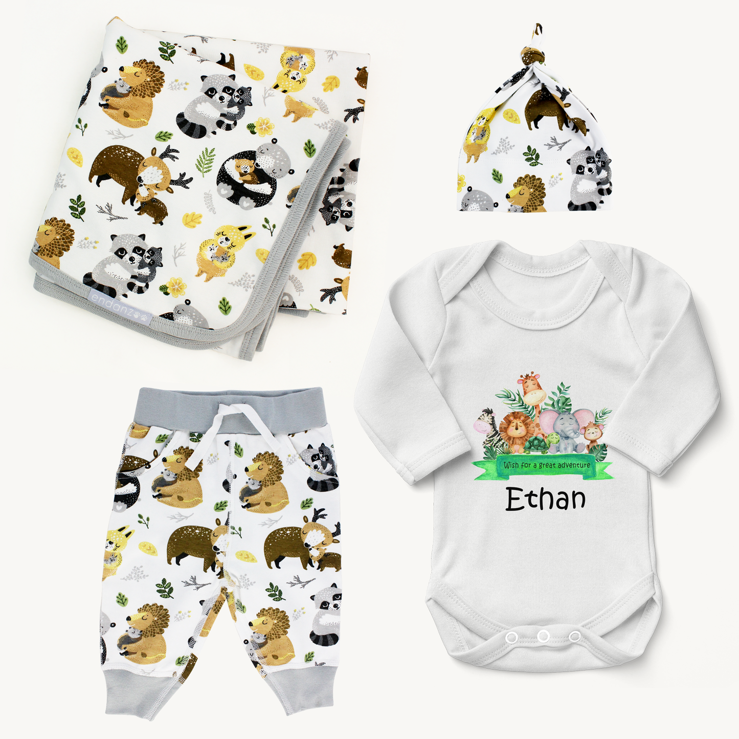 Endanzoo Organic Newborn Coming Home Outfit Set - Safari Hugs