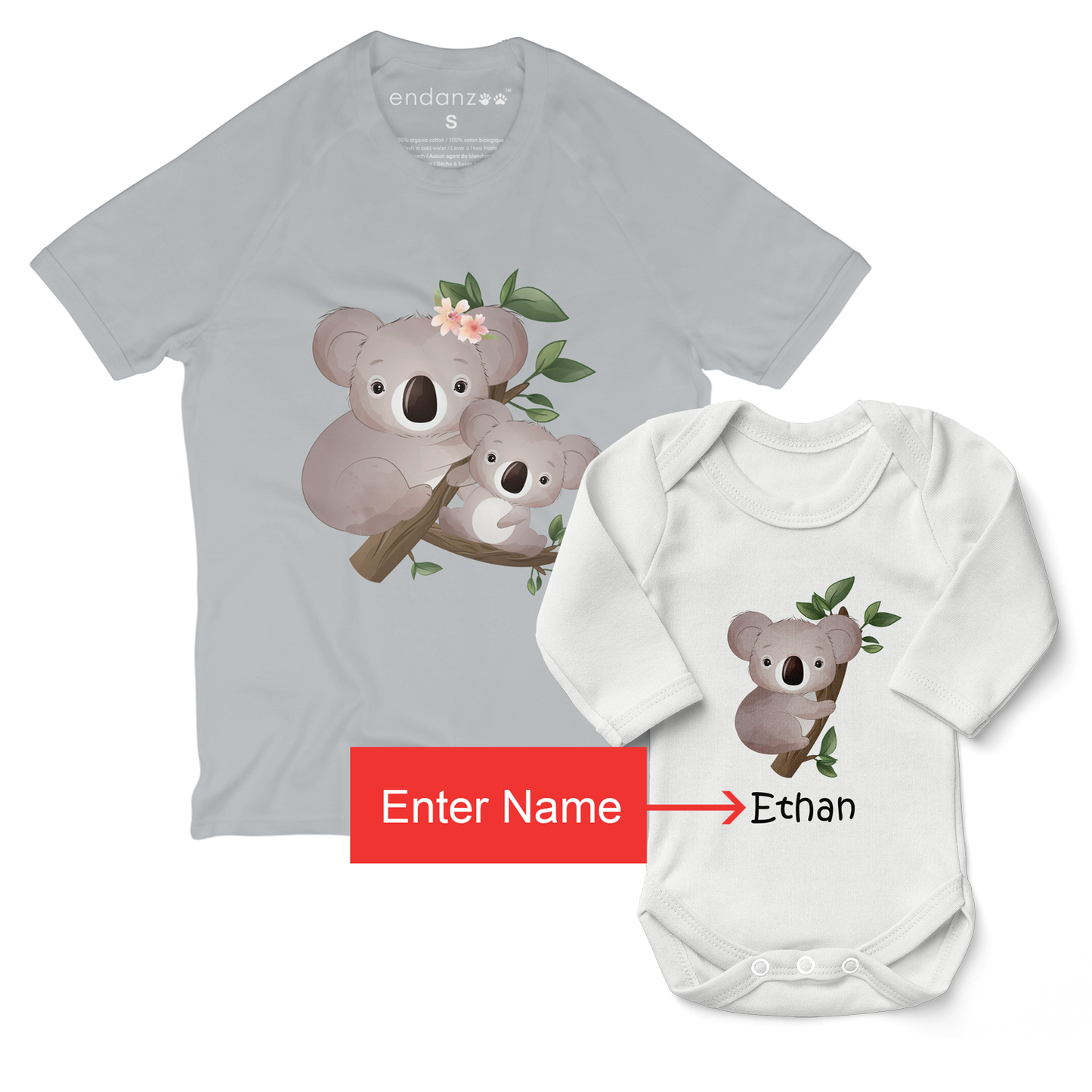 Personalized Matching Mom & Baby Organic Outfits -Koala family