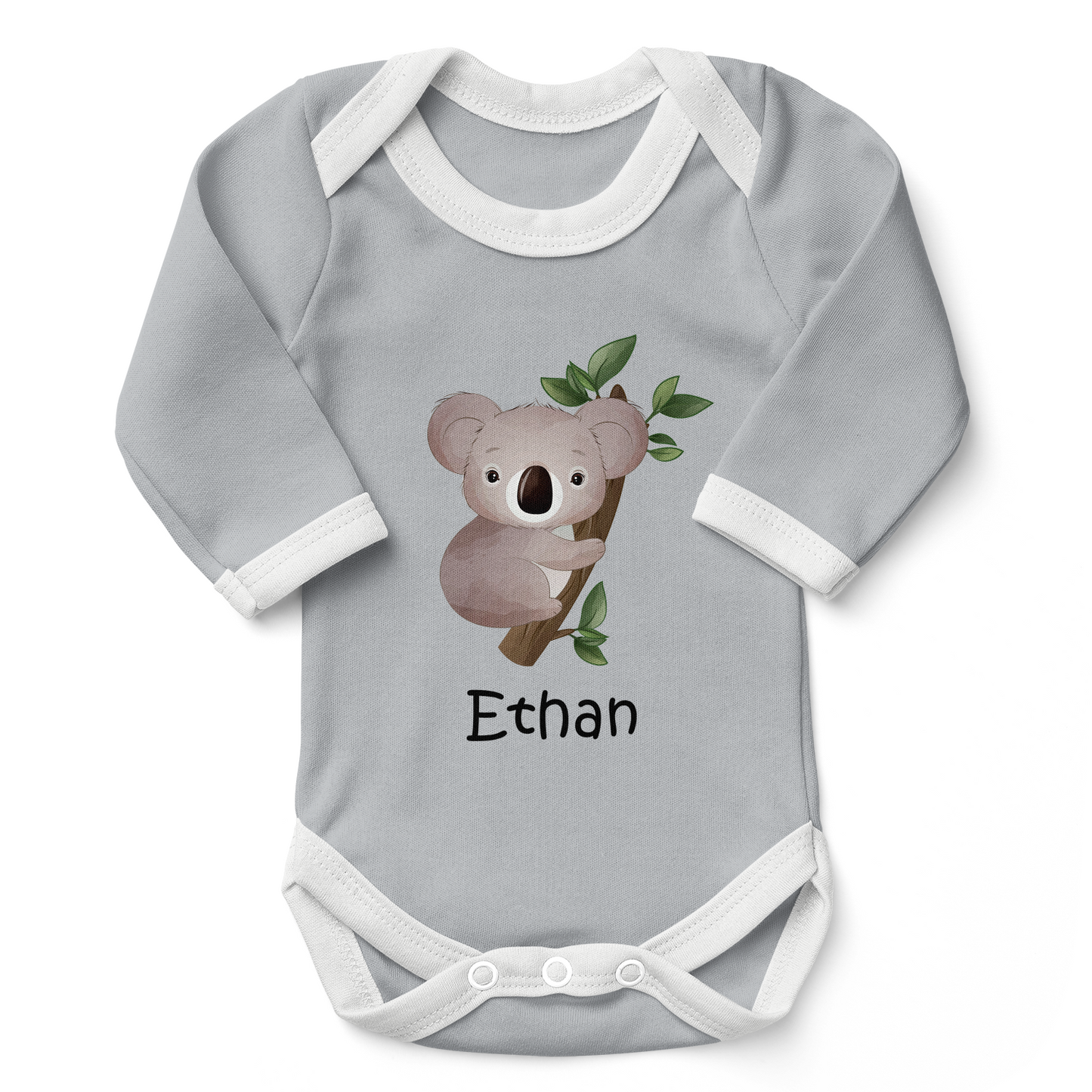 [Personalized] Organic Sleeves Baby Bodysuit - Koala
