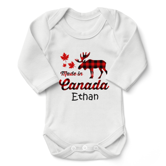 Personalized Organic Long Sleeve Baby Bodysuit - Made In Canada