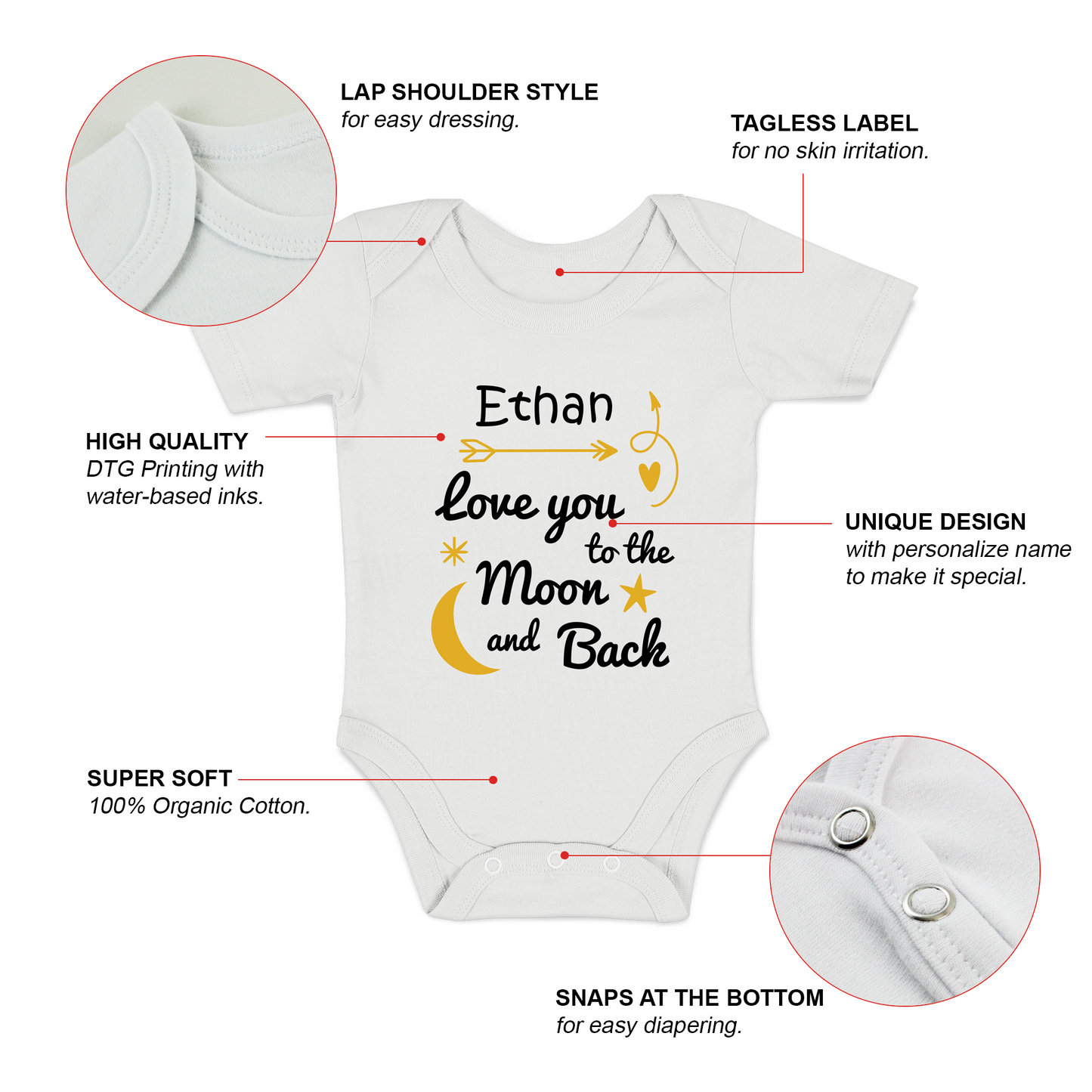 [Personalized] Love You To The Moon & Back Organic Baby Bodysuit