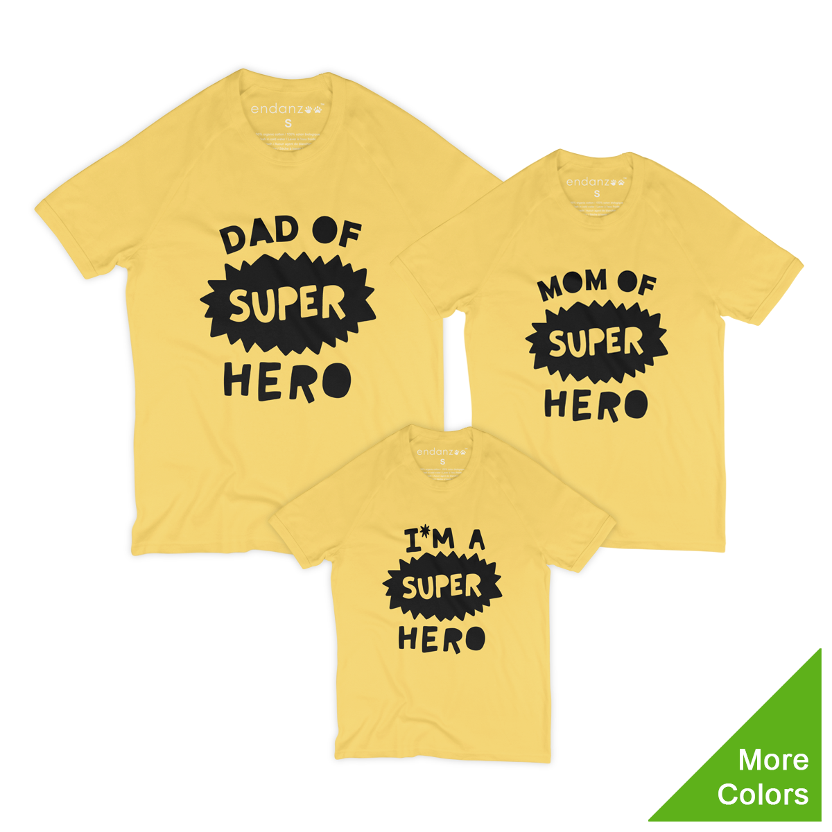 Matching Family Organic Tee Shirts - Super Hero Family (Yellow)