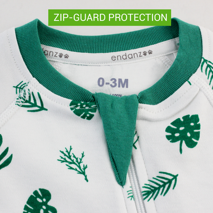 Endanzoo Organic Long Sleeve Double Zippered Romper-Tropical Rainforest