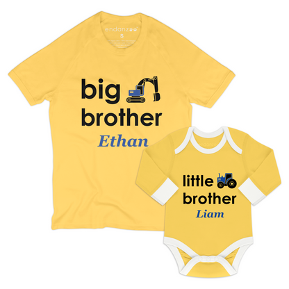 [Personalized] Matching Big Brother & Little Brother Organic Outfit - Trucks