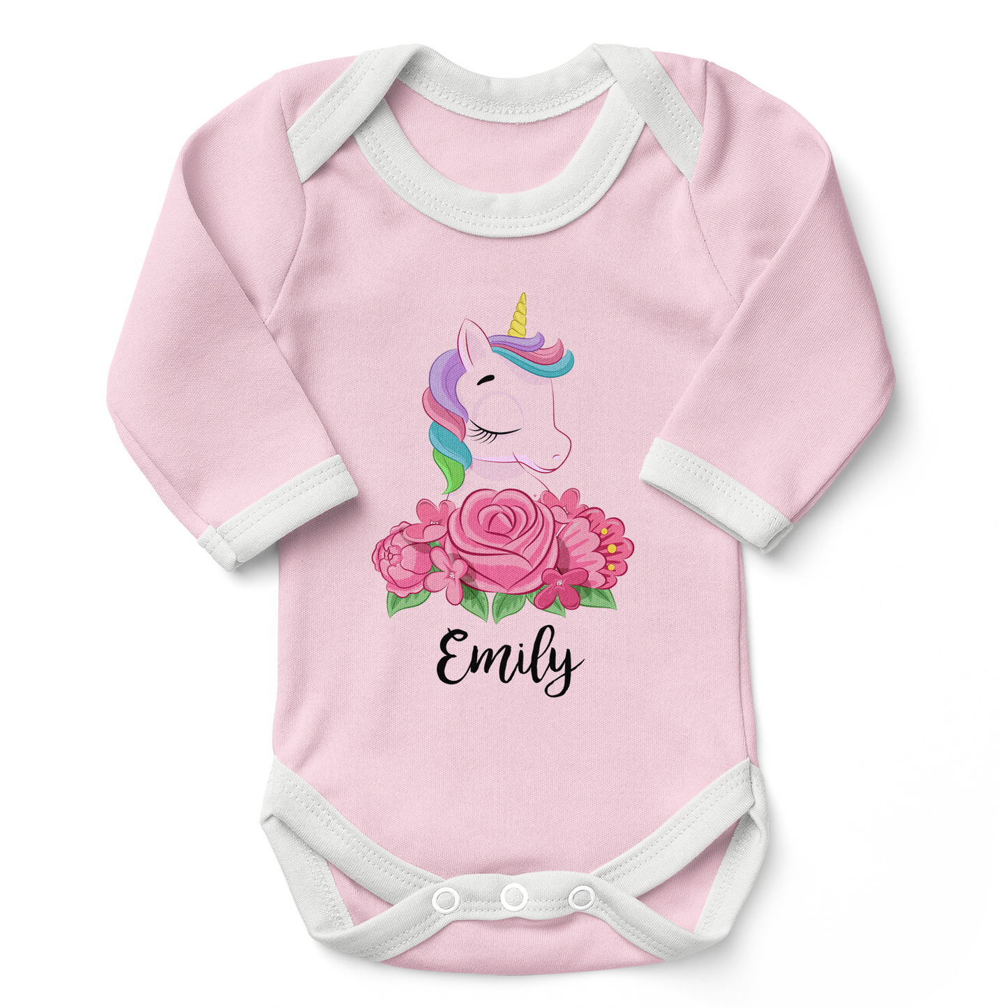 Personalized Organic Long Sleeve Baby Bodysuit - Unicorn