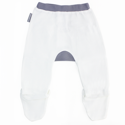 Organic Footed Pant - White w/ grey