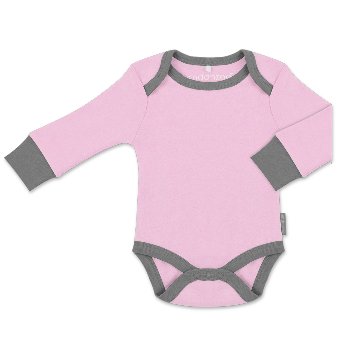 Organic Long Sleeve Bodysuit - Pink w/ grey