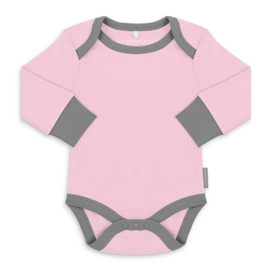 Organic Long Sleeve Bodysuit - Pink w/ grey
